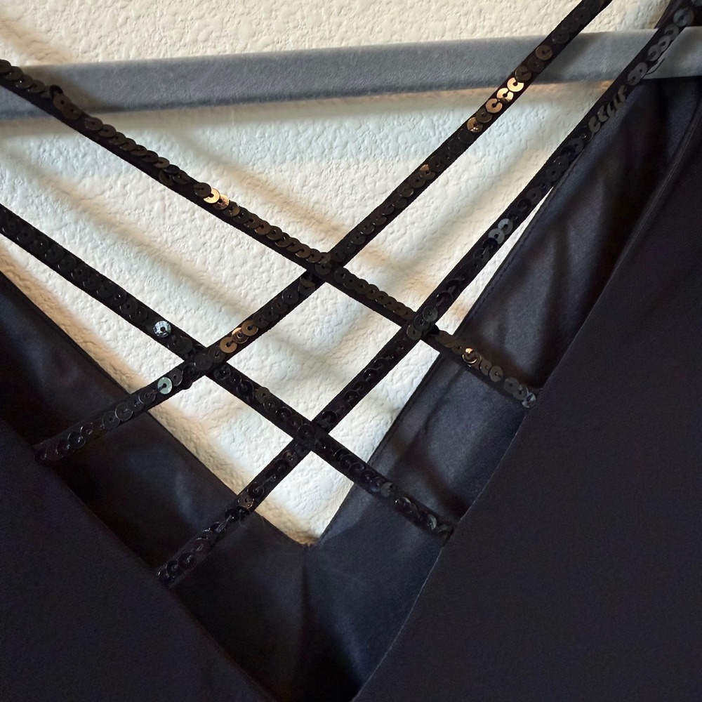 Lauren‎ Ralph Lauren Black Sequin Crisscross Back Midi Dress Long Sleeve Size 6 - Picture 8 of 11